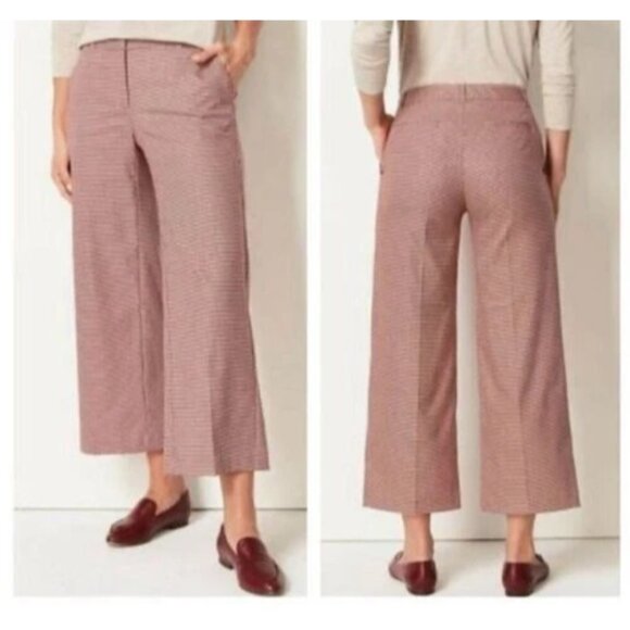 J. Jill Red Houndstooth Wide Leg Womens Flat Front Mid-Rise Retro Pinup Size 10 - Picture 1 of 7